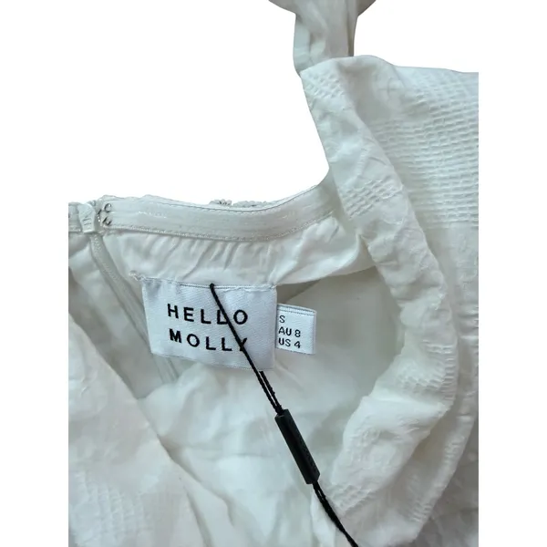 Hello Molly White Off The Shoulder Ruched Mini Dress NWT Size S US 4 Puff Sleeve - Image 3