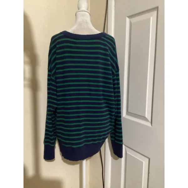 OFFLINE by Aerie Womens Waffle Knit Striped Oversized Top Navy Green Medium - Image 3