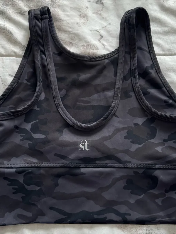 Strut dark grey Camo Sports Bra Top with Yellow Star, size XS athletic workout - Image 7