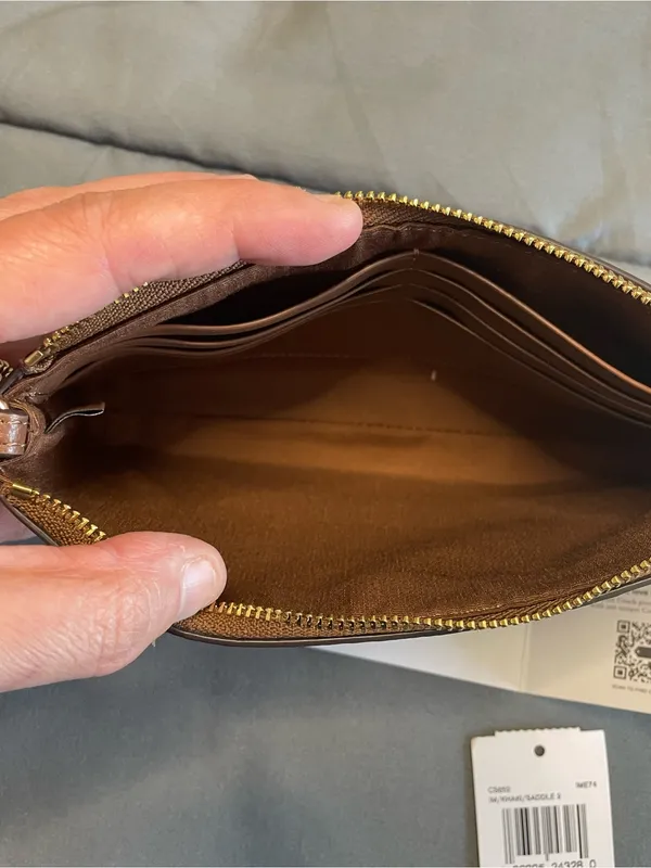 Coach Signature Large Wristlet With Chain CS652 Khaki/Saddle - Image 6