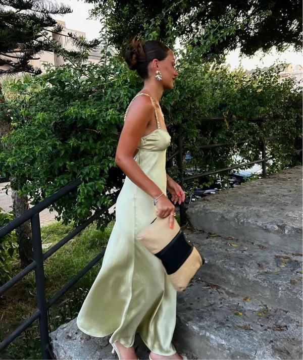 ZARA dress maxi Midi sage Lingerie light olive green satin Effect Wedding Party Coctail - Image 9