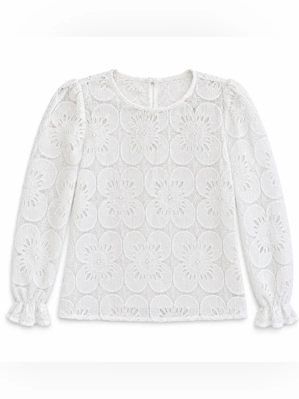 CUPSHE Women’s Small White Floral Lace Long Sleeve Blouse Top Boho Romantic - Image 6