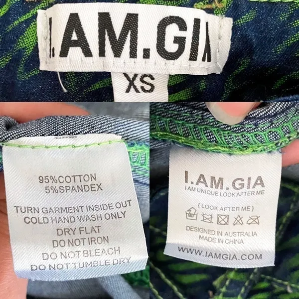 I.AM.GIA Pant Tali Denim Flare Animal Print High-Rise Green Tiger‎ XS EUC - Image 3