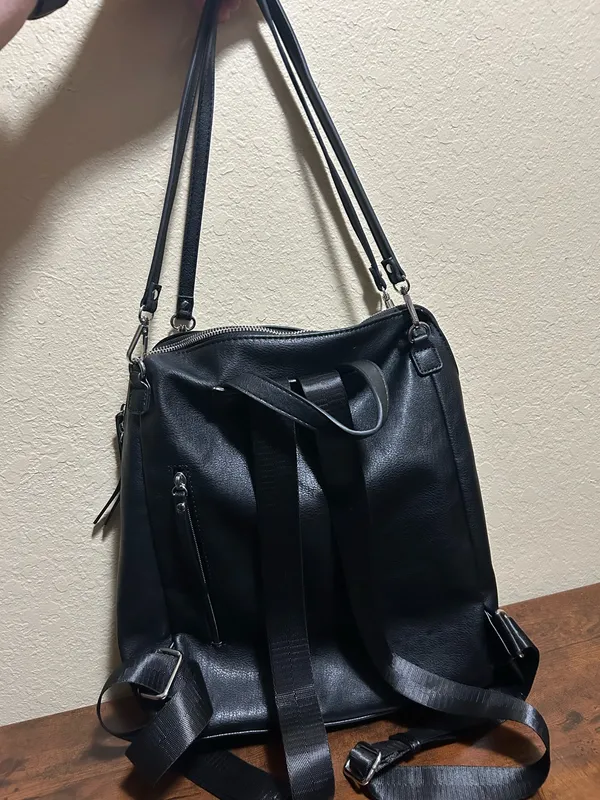 Miztique Black Large Convertible Backpack Crossbody Bag Zip/Magnetic Silver - Image 2