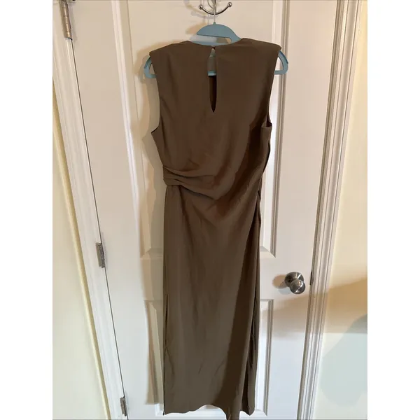 Jason Wu Brown Ruched Maxi Dress Gold Hardware Size 8 Sleeveless Fall - Image 3