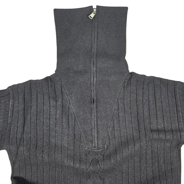 Area Stars Black Shimmer‎ Ribbed Cable Knit Quarter Zip Sailor Collar Sweater S - Image 3