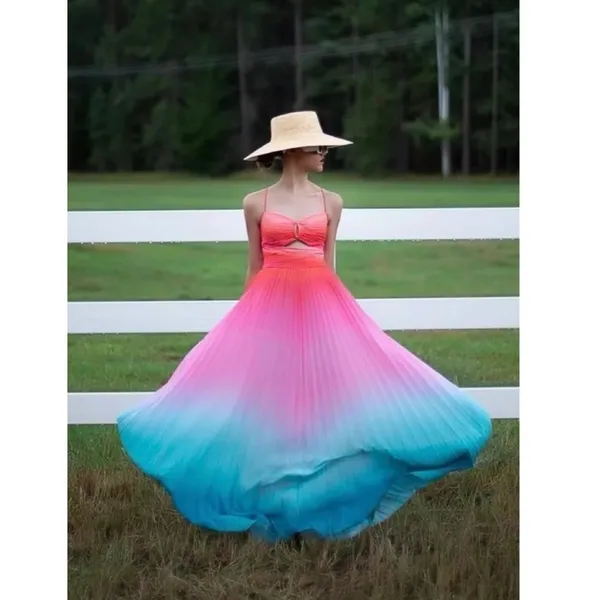 AMUR Blue Ombre Pleated A-Line Sweetheart Emmett Sunset Gown Dress Size 6 - Image 5