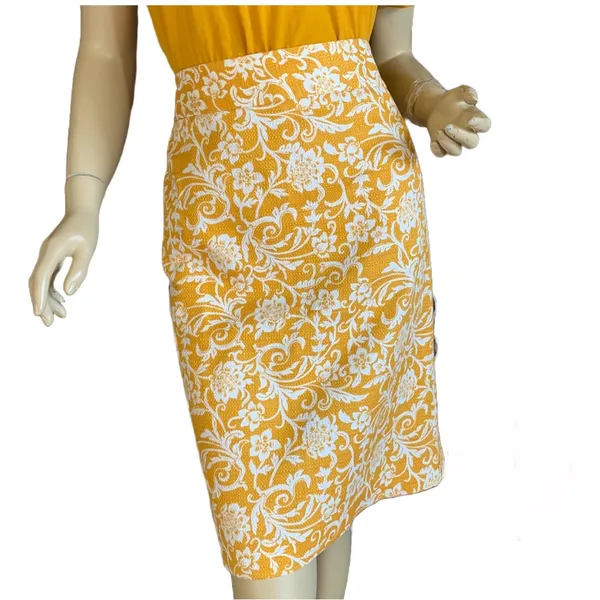 Ann Taylor Loft Golden Yellow And White Floral Print Cotton Blend Skirt (14) - Image 2
