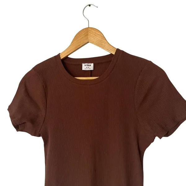 Cotton On Chocolate Brown T shirt Ribbed Maxi Dress Minimalist Basic Casual sz M - Image 2