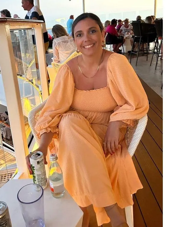 LOUNA Orange Square Neckline Puff Sleeves Chic Flowy Midi Dress size Medium - Image 11
