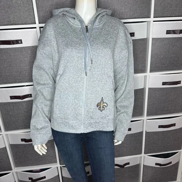 WEAR by Erin Andrews New Orleans Saints Team Heathered Gray Full-Zip Hoodie Size - Image 2