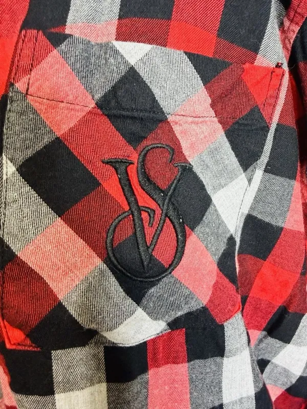 Victoria Secret Pajama Set Sz L Red Black Plaid Button Up Top Drawstring Pants - Image 4
