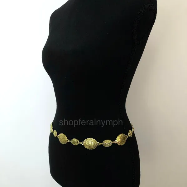 Vintage Y2K Boho Gold Medallion Chain Belt, Fits 22.5–38 Inches, X7GA1199 - Image 4