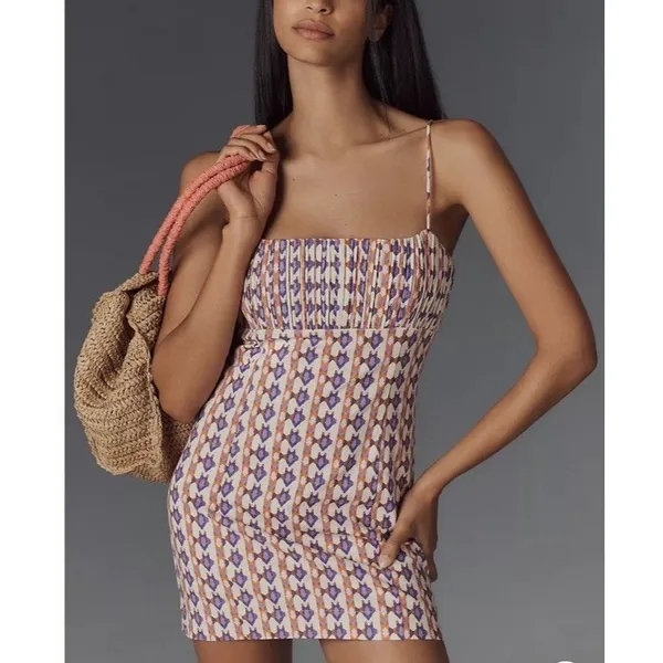 Anthropologie Maeve The Ophelia Linen Mini Dress sz 10 Boho Coastal Sunny NEW - Image 2