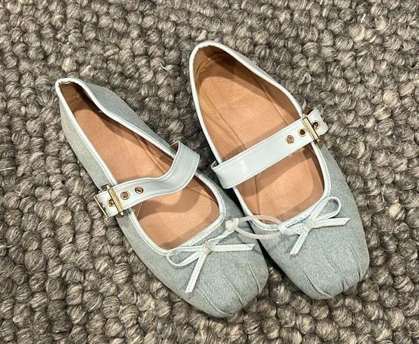 “C” Branded Light Blue Mary Jane Flats with Bow Size 38 - Image 4