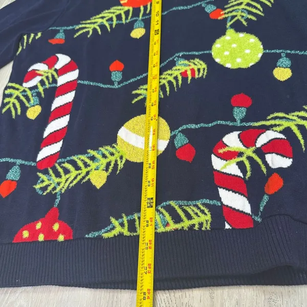 Ugly Christmas sweater holiday knit navy ornament candy cane crew‎ neck size L - Image 2