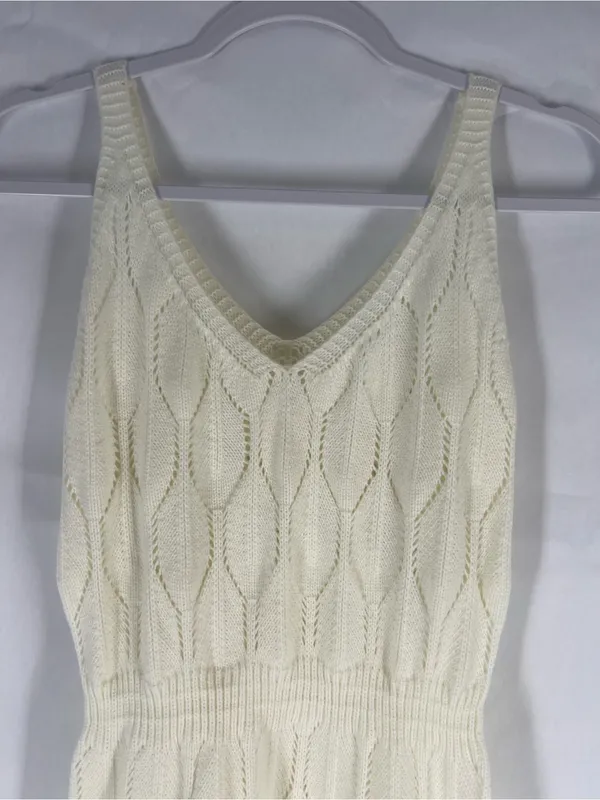 Knit Mix Ivory Pointelle Open Knit Maxi Dress Size M - Image 3