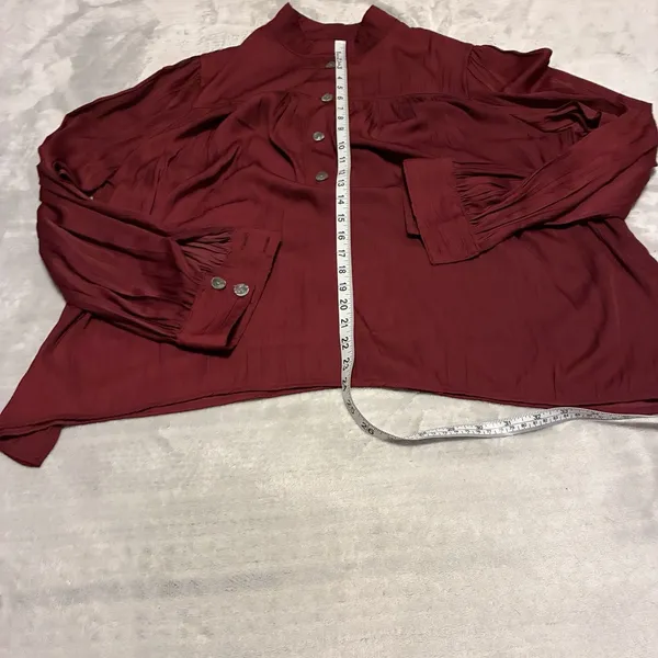 By Anthropologie Burgundy Ruffle Shoulder Peasant Blouse Long Bishop Sleeve XL - Image 4