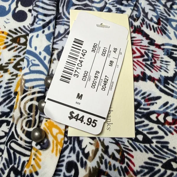 New Christopher & Banks Women Size Medium Blouse Large Medallion Paisley Pintuck - Image 6