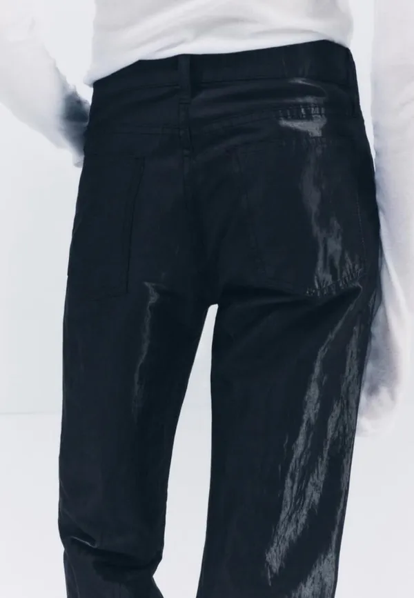Zara Nwt Satin Effect Shiny Metallic Mid Waist Straight Leg Pants 4 - Image 7