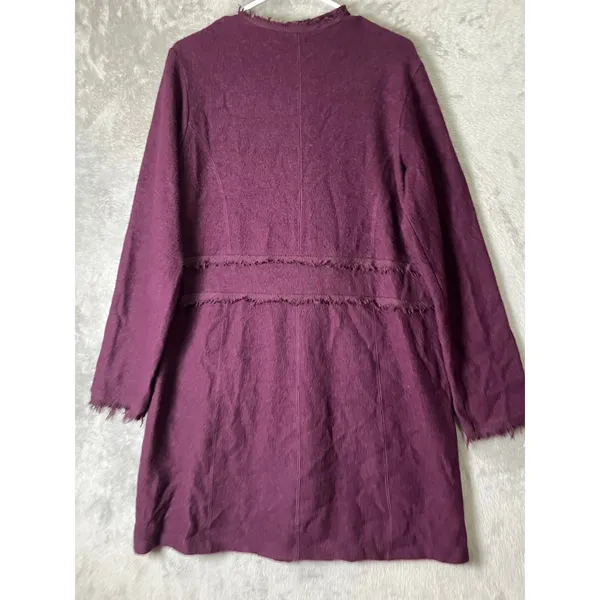Karl Lagerfeld Burgundy Wool Blend Fringe Coat Boho Artisan Statement Large - Image 3