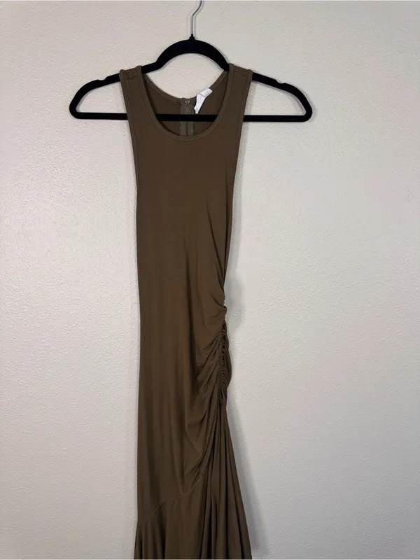 Daily Practice Olive Green Ruched Asymmetrical Midi Dress Womens XXS Casual - Image 14