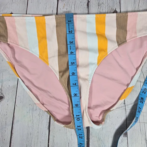 Aerie Ribbed Stripe Bikini Bottoms Ivory Gold Neutral Tan Size XXL‎ - Image 8
