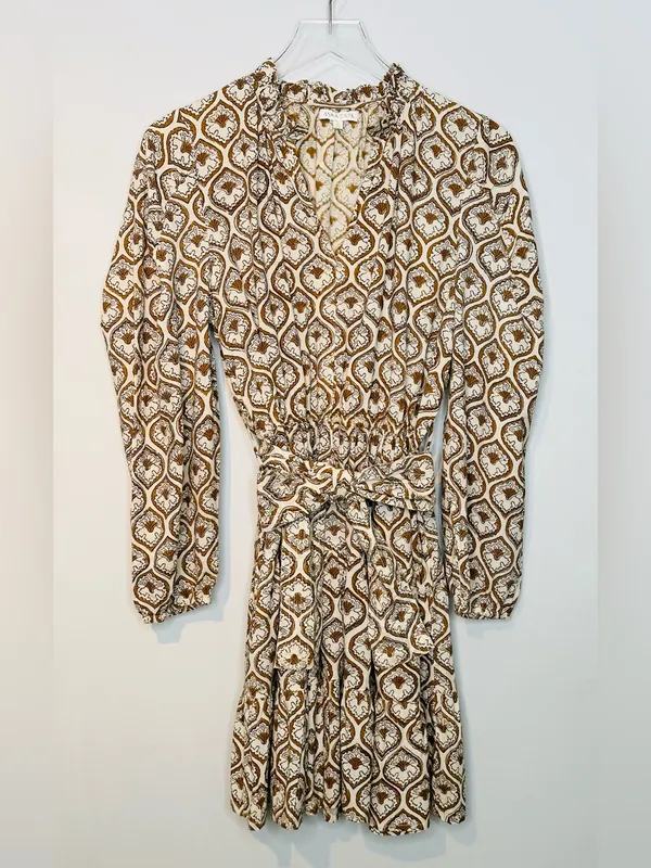 Anna Cate Brown Cream Medallion Paisley Print Cotton Long Sleeve Dress - Image 2