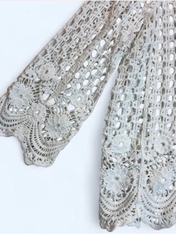 Vintage Style White Crochet Cardigan‎ Open Front Shrug Coquette Boho Knit - Image 5