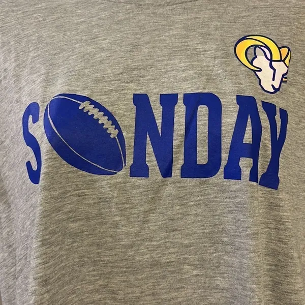 NFL LA Rams Sunday Football Women’s Short Sleeve Heather Gray T-Shirt- Large - Image 6