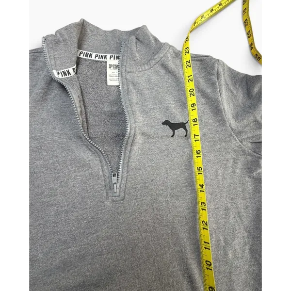 Victoria's Secret PINK Quarter Zip Pullover Sweatshirt Heather Gray Logo XS - Image 5
