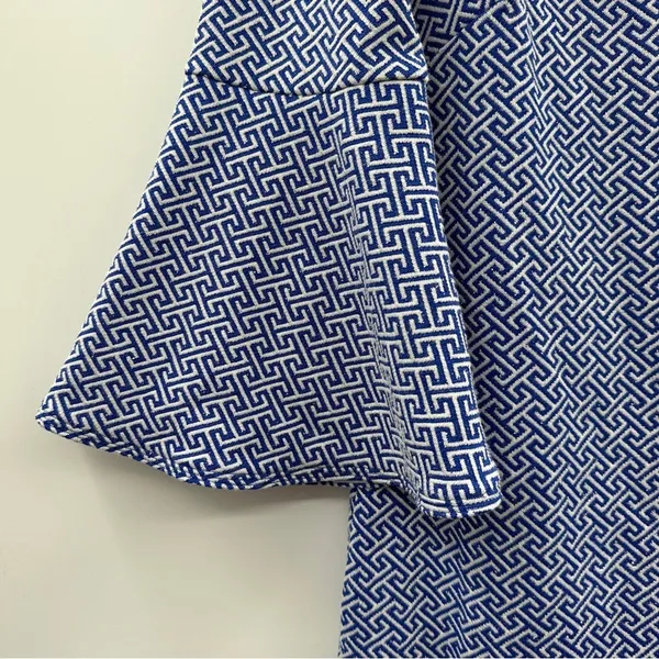 Tyler Boe Royal Blue & White Grecian Geometric Bell Sleeve‎ Sheath Dress Size S - Image 4