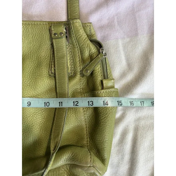 Fossil Pebble Satchel Green Leather Top Zip Double Strap‎ Sev Pockets - Image 8
