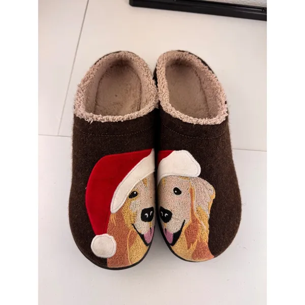 L.L. Bean Womens Daybreak‎ Dog Santa Appliqué Wool Slippers Red Felt Lined Sz 10 - Image 2