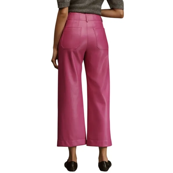 Anthropologie Maeve Colette Faux Leather Wide Leg Cropped Pants Pink Size 20W - Image 2