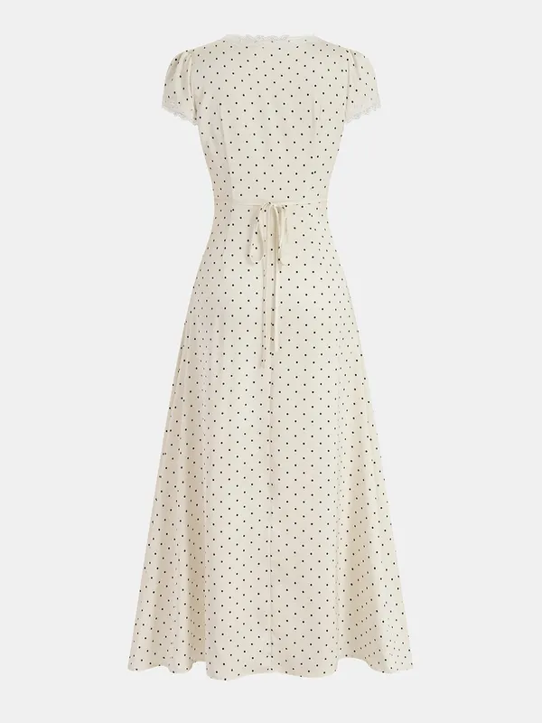CoMMENSE Polka Dot Lace Trim Maxi Dress, size medium NWT Satin Sold out - Image 3