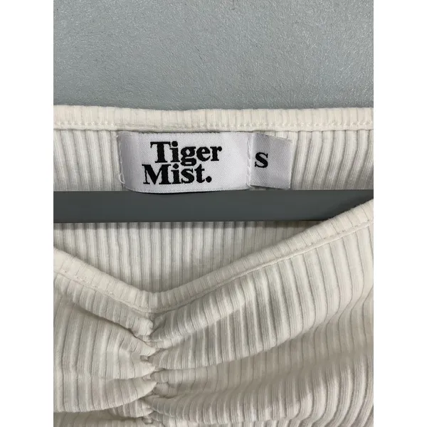 Tiger Mist Womens Crop Top White Ribbed Ruched Off Shoulder Long Sleeve Size S - Image 5