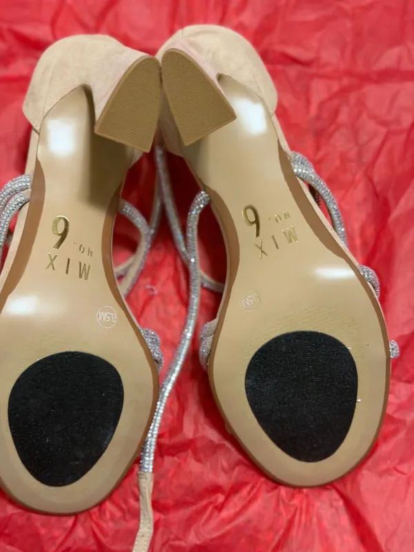 Mix No. 6 Beige Strappy Heels with Silver Crystal Straps - Image 3
