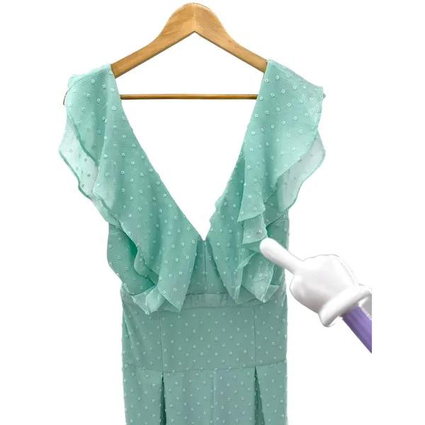 Fame & Partners Free People Jacy Ruffle Wide Leg Jumpsuit Mint Swiss Dot‎ Small - Image 9