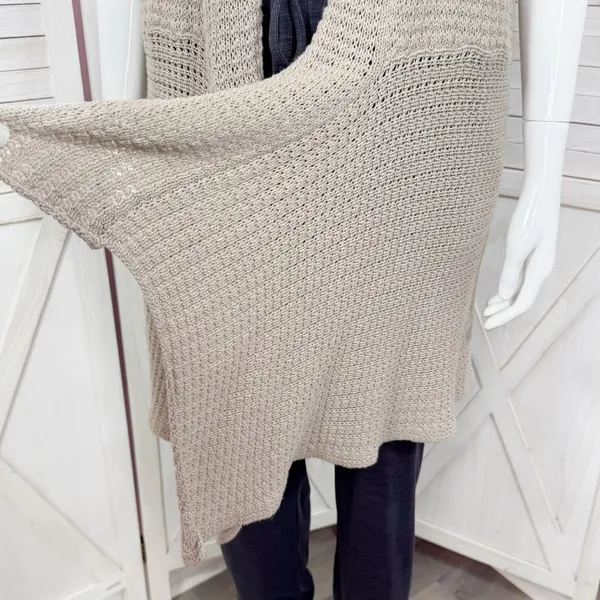 RXB Boho Open‎ Waterfall Long Cardigan Sweater Vest Tan Large Cotton - Image 6