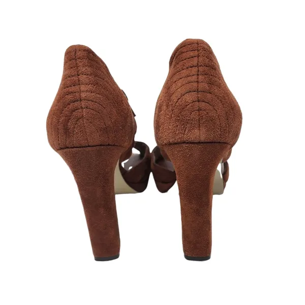 Banana Republic Platform Suede Shoes‎ Block Heel Cinnamon Peep Toe Side Zip 9 - Image 3