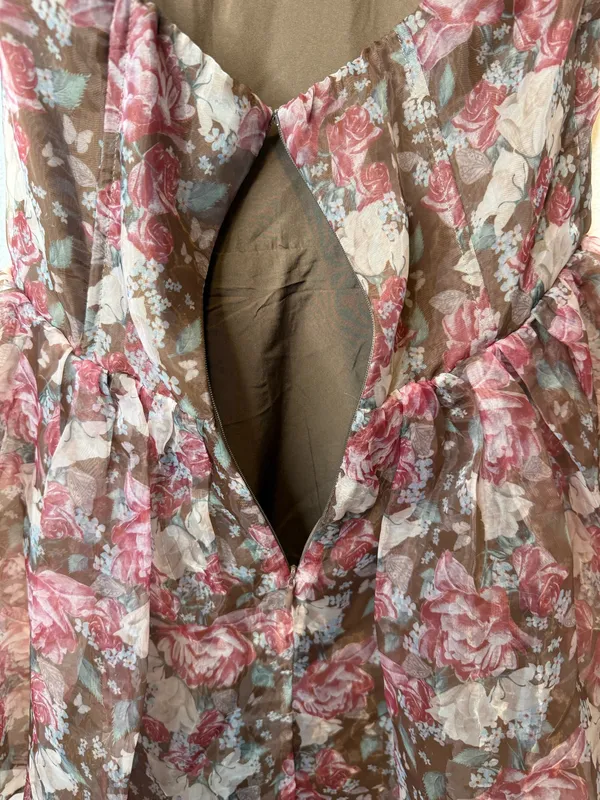 Storia Strapless Sweetheart Corset Top Puff Babydoll Dress in Fall Rose Size S - Image 6