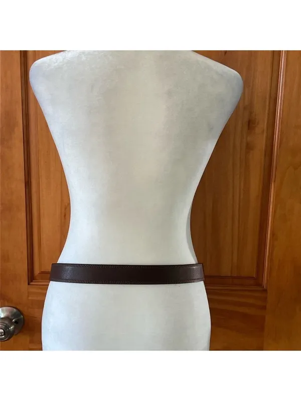 Brown Synthetic Leather Belt with Silver Buckle - Image 2