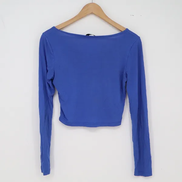 Klotho Crop Top Womens M Blue Scoop Neck Long Sleeve Stretch Excellent - Image 4