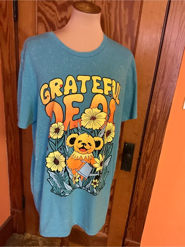 Grateful Dead Dancing Bear Flowers Blue Tie Dye Graphic T Shirt XL Deadhead - Image 3