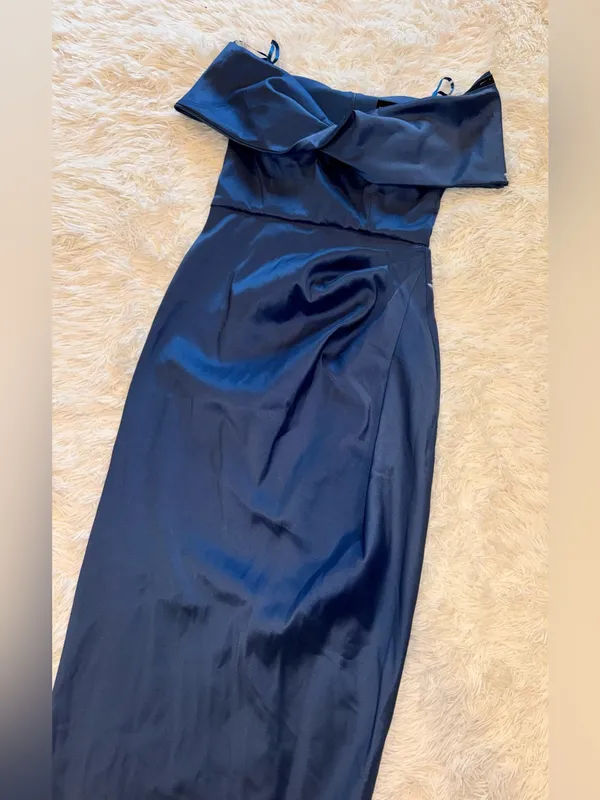 NEW Betsy & Adam Off the Shoulder Mikado Dark Slate Gown Sz 10 - Image 5