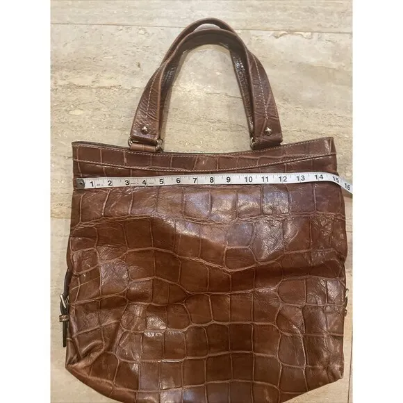 Dooney & Bourke Sara Brown Croc Embossed Leather Tote Hobo Shoulder‎ Bag Large - Image 8