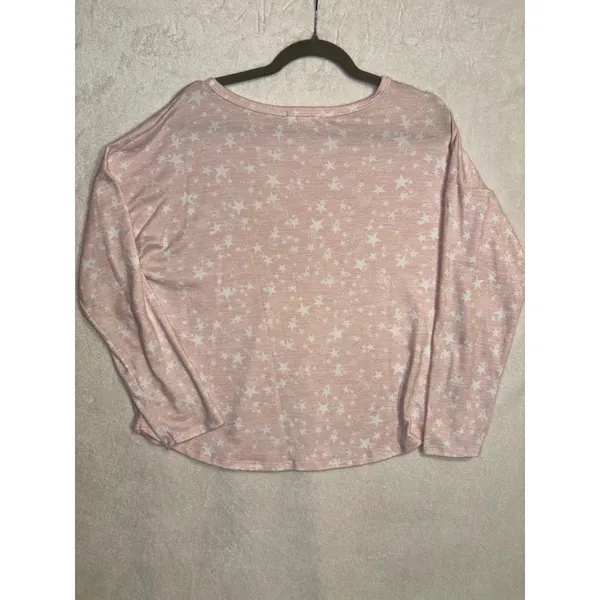 Caution To The Wind Pink Star Print‎ Pajama Set Medium Long Sleeve Top Joggers - Image 7