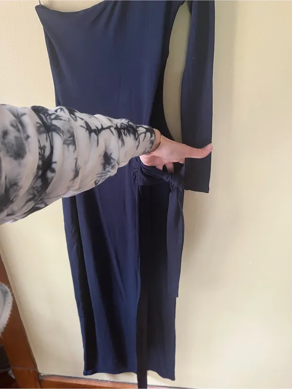 NWOT naked wardrobe One-Shoulder Navy Maxi Dress with Cutout - Image 5