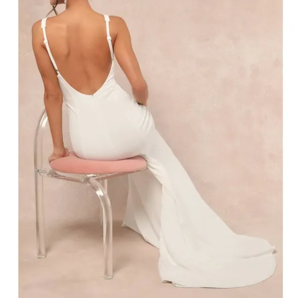 Lulus Luxe Bridal NWOT Safine White Backless Mermaid Maxi Wedding Dress Medium - Image 4